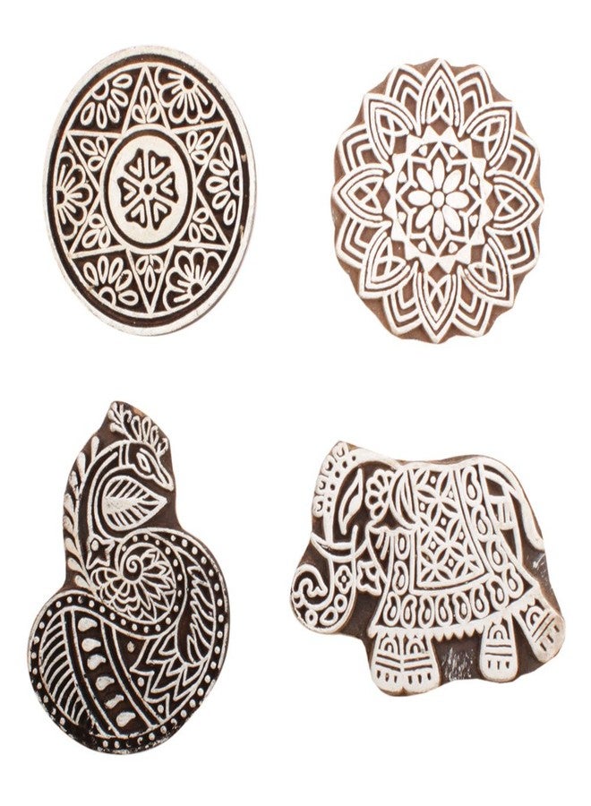 Indian-Shelf Handmade Vocalforlocal Set of 4 New Mix Wooden Printing Block (5.08 cm, Brown) - Image 1